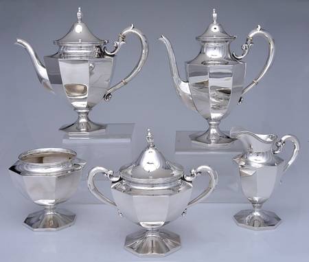 SHR26 (Sterling, Hollowware) 5 Piece Tea Set (SCP, STP, SCR, SSU, SWB)