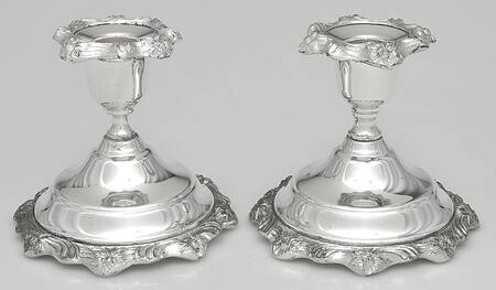 SDN28 (Silverplate, Hollowware) Pair of 4" Console Candleholders by Sheridan Silver Co