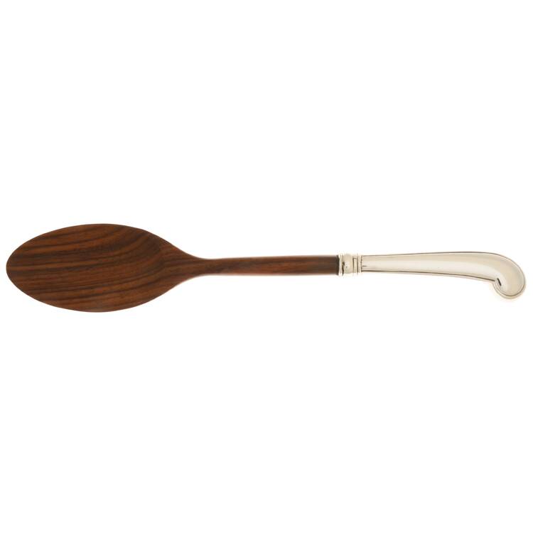 King William-Antique (Sterling, 1870) Salad Serving Spoon with Wooden Bowl HC