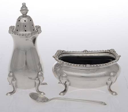 Sterling Hollowware Master Open Salt W/Cobalt Liner,Pepper&Master Salt