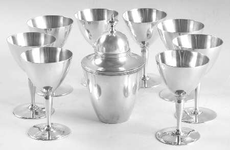 Sterling Hollowware Martini Set 9 Pc (Shaker & 8 Glasses)