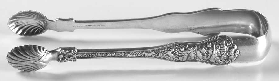 Olympian (Sterling, 1878, No Monograms) Sugar Tongs Large with Shell Tips