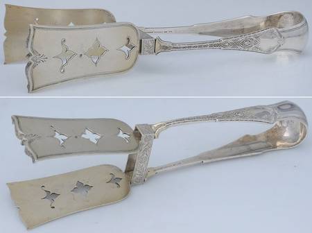 Persian (Sterling, 1872) Bright Cut Solid Yoked Asparagus Tongs