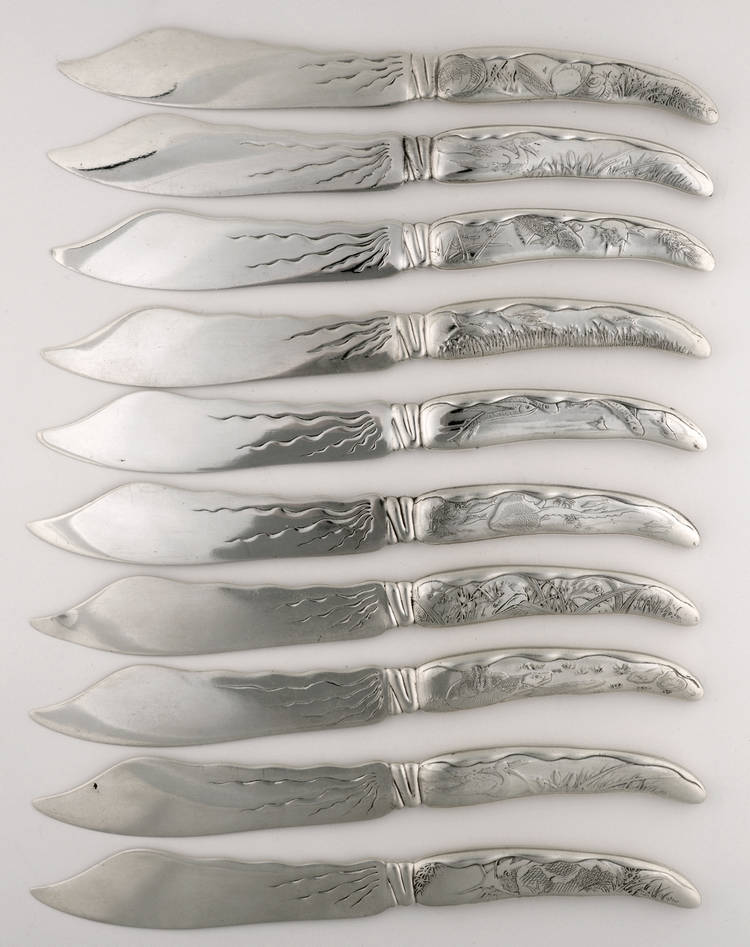 Lap-Over-Edge (Acid Etched) (Set of 10) Individual Fish Knife (Various Motifs)