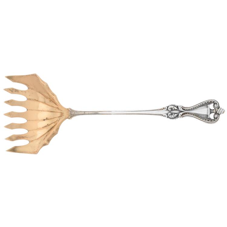 Old Colonial (Sterling, 1895, Monograms) Small Solid Tined Sardine Serving Fork by Towle Silver