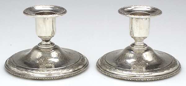 Louis XIV (Sterling, Hollowware) Pair of Weighted Console Candleholders