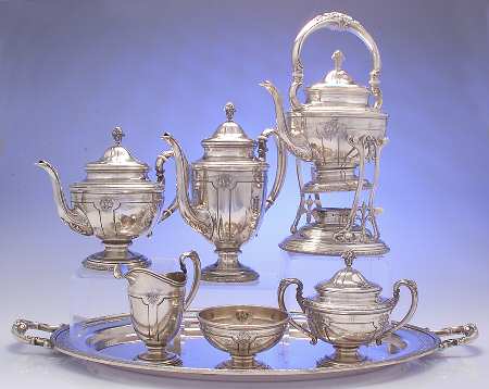 Louis XIV (Sterling, Hollowware) 7 Piece Tea Set (SCP, STP, SCR, SSU, SWB, SKES & WTL)
