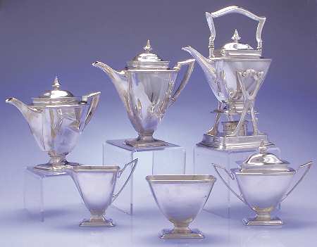 Mary Chilton (Sterling, Hollowwaree) 6 Piece Tea Set (SCP, STP, SCR, SSU, SWB, SKES)