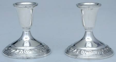 Old Master (Sterling, Hollowware, Towle Mark) Pair of Weighted Console Candleholders