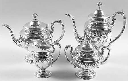 Old Master (Sterling, Hollowware, Towle Mark) 4 Piece Tea Set (SCP, STP, SCR, SSU)