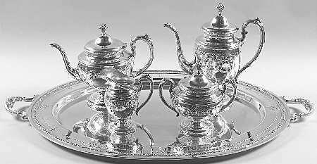 Old Master (Sterling, Hollowware, Towle Mark) 5 Piece Tea Set (SCP, STP, SCR, SSU, WTL)