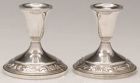 Old Master (Sterling, Hollowware, Towle Mark) Pair of Weighted Console Candleholders