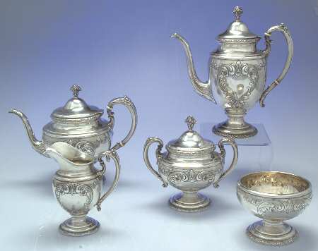 Old Master (Sterling, Hollowware, Towle Mark) 5 Piece Tea Set (SCP, STP, SCR, SSU, SWB)