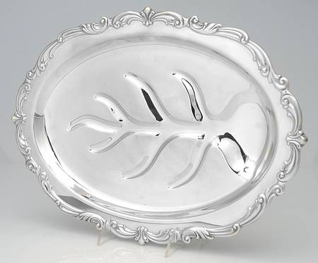 Old Master(Silverplate, Holloware, Scroll Edge) 16" 4 Toed Meat Platter with Well