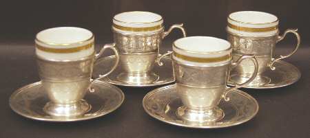 Winthrop (Sterling, 1909, Hollowware) Demi Cup and Saucer with Liner - Set of 4