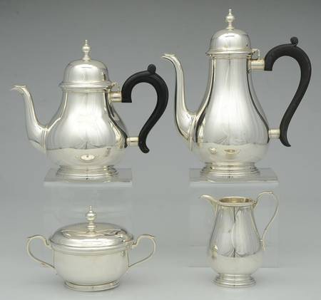 Queen Anne (Sterling, 1870, Hollowware) 4 Piece Tea Set (SCP, STP, SCR, SSU)
