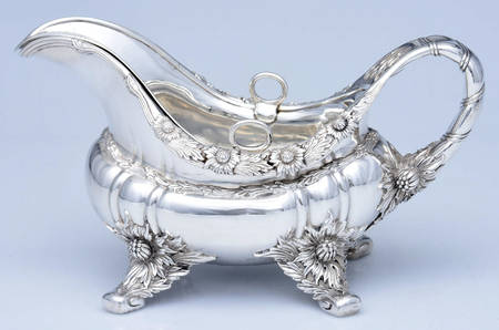 Chrysanthemum (Strl, 1880, Hlwr, 925-1000, FloralEdge) Sauce Boat & Liner
