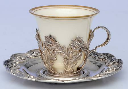 Chrysanthemum (Strl, 1880, Hlwr, 925-1000, FloralEdge) Demitasse Cup & Saucer W/Lenox Liner
