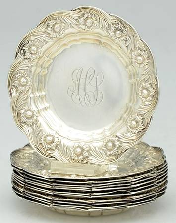 Chrysanthemum (Strl, 1880, Hlwr, 925-1000, FloralEdge) Butter Pat - Set of 12