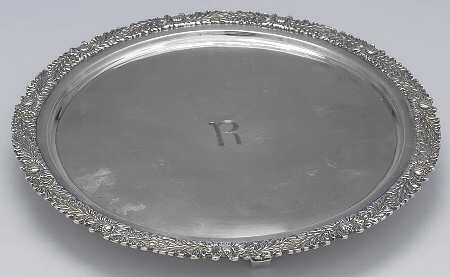 Chrysanthemum (Strl, 1880, Hlwr, 925-1000, FloralEdge) 9" 4 Toed Round Salver