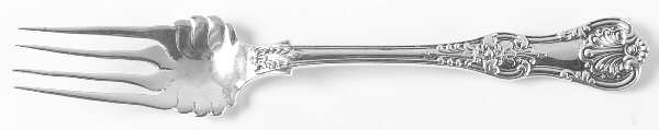 English King (Sterling, 1885, Monograms) Medium Solid Cold Meat Serving Fork
