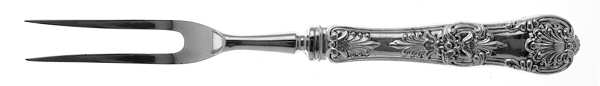 English King (Sterling, 1885, Monograms) Small Steak Carving Fork with Stainless Prongs