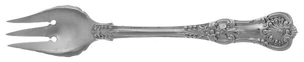 English King (Sterling, 1885, Monograms) 3 Tine Pastry Fork