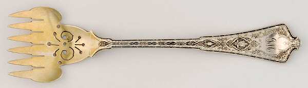 Persian (Sterling, 1872, Monograms) Large Solid Tined Sardine Serving Fork