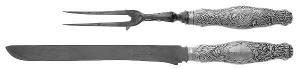 Chrysanthemum (Sterling, 1880, Monograms) Large 2-Piece Roast Carving Set w/Stainless Blade