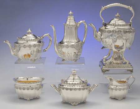 English King (9579, Sterling, Hollowware) 6 Piece Tea Set (SCP, STP, SCR, SSU, SWB, SKES)