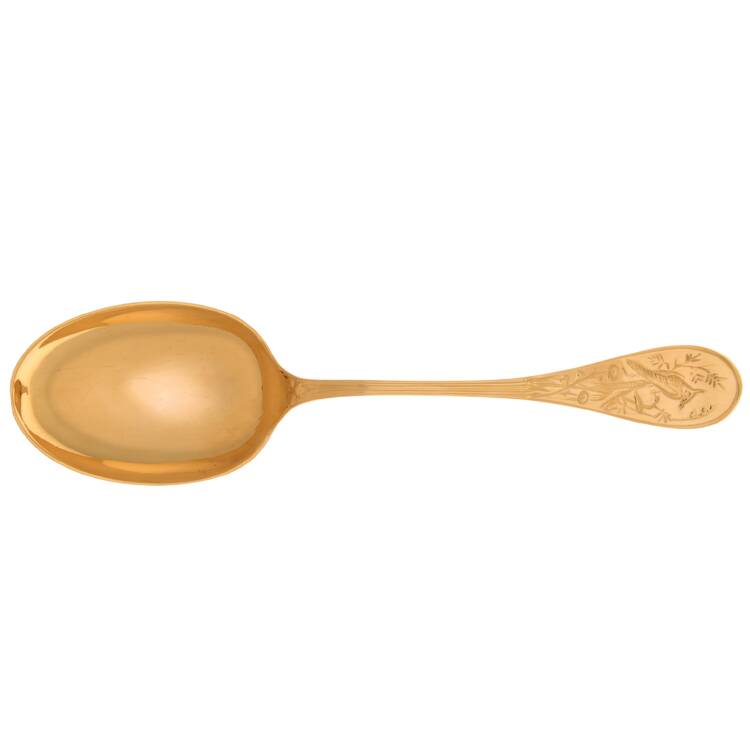 Audubon Gold (Sterling, Gold Vermeil) Vegetable Serving Spoon (Solid)