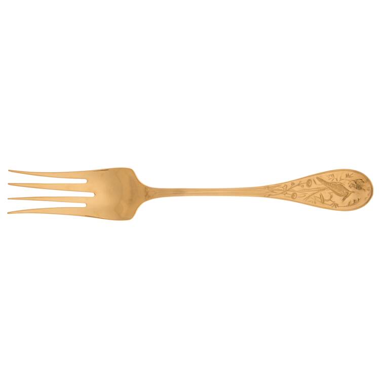 Audubon Gold (Sterling, Gold Vermeil) Large Solid Cold Meat Serving Fork