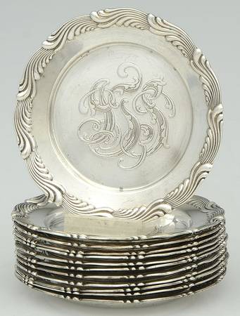 Wave Edge (Sterling, 1884, Waves, Hollowware) Butter Pat - Set of 12