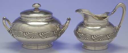 Wave Edge (Sterling, 1884, Waves, Hollowware) Creamer & Sugar Bowl with Lid Set