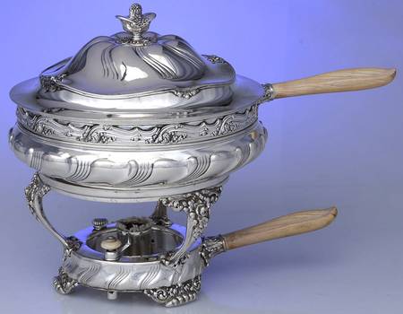 Wave Edge (Sterling, 1884, Waves, Hollowware) Chafing Dish W/Lid, Liner, Stand & Burner