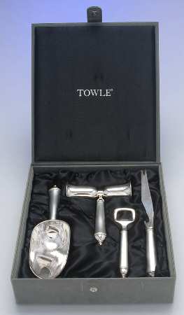 Copenhagen (Silverplate, 2000, Frosted Handle) (4 Piece) Bar Set (ICSCV,JIGDS,BOV & BARK) w/Case