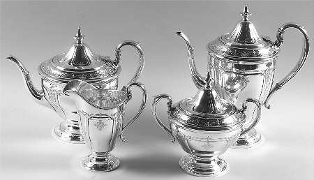 Seville (Sterling, 1926, Hollowware) 5 Piece Tea Set (SCP, STP, SCR, SSU, SWB)