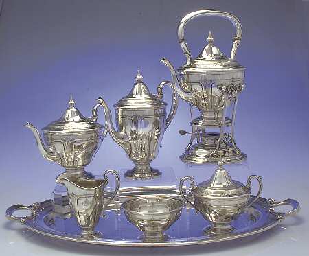 Seville (Sterling, 1926, Hollowware) 7 Piece Tea Set (SCP, STP, SCR, SSU, SWB, SKES & WTL)