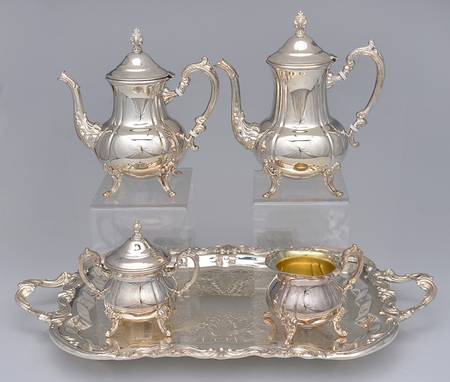 TWS305 (SILVERPLATE, HOLLOWWARE) 5-Piece Silverplate Tea Set (with Tray)