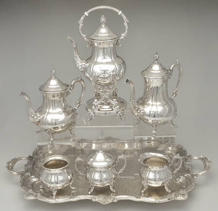 TWS305 (SILVERPLATE, HOLLOWWARE) 7-Piece Plated Tea Set (w/ Waste, Kttle & Try)