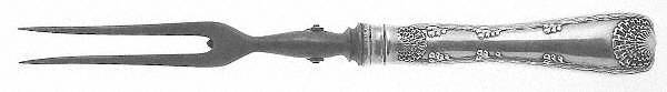 Wave Edge (Sterling, 1884, Monograms) Large Stainless-Prong Roast Carving Fork