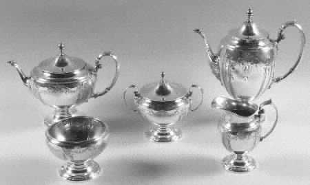 Candlelight-Chased (Sterling, Hollowware) 5 Piece Tea Set (SCP, STP, SCR, SSU, SWB)