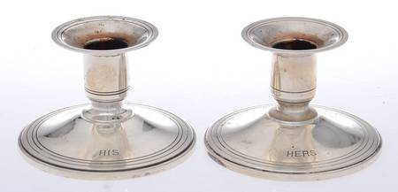 Hamilton (Sterling, Hollowware) Pair of 2" Console Candleholders