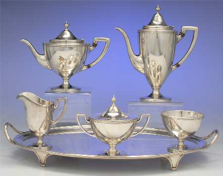 Hamilton (Sterling, Hollowware) 6 Piece Tea Set (SCP, STP, SCR, SSU, SWB, WT19)