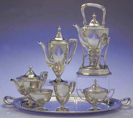 Hamilton (Sterling, Hollowware) 7 Piece Tea Set (SCP, STP, SCR, SSU, SWB, SKES & WTL)