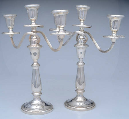 744 (Sterling, Hollowware) Pair of 14" 3 Light Weighted Candelabras by Towle Silver