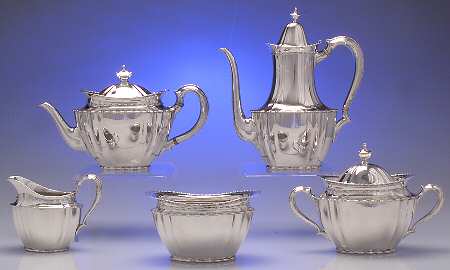 Marquise (Sterling, Hollowware) 5 Piece Tea Set (SCP, STP, SCR, SSU, SWB)