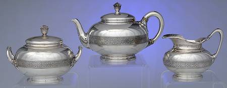Persian (Sterling, Hollowware) 3 Piece Tea Set (STP, SCR, SSU)