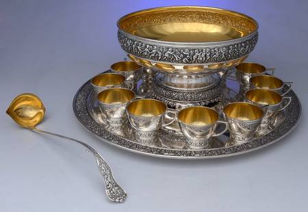 Olympian (Sterling, Hollowware) 15 Pc Punch Set (Bowl,12 Cup,Tray,Ladle)