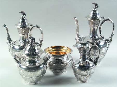 774 (Sterling, Hollowware) 5 Piece Tea Set (SCP, STP, SCR, SSU, SWB)